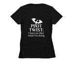 Author - I Make Stuff Up, a Black Women's Slim Fit Tee (back-view)