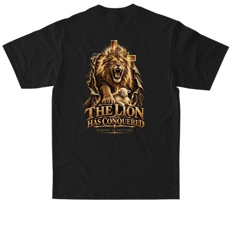 The Lamb Who Roars, a Black Max Heavyweight Tee (back-view)