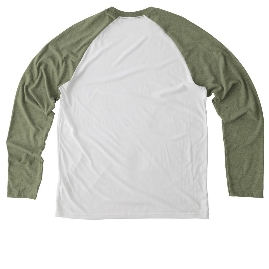 Banned Book Club, a Olive You Green/ Bright White Allmade Eco Triblend Colorblock Raglan Long Sleeve Tee (back-view)