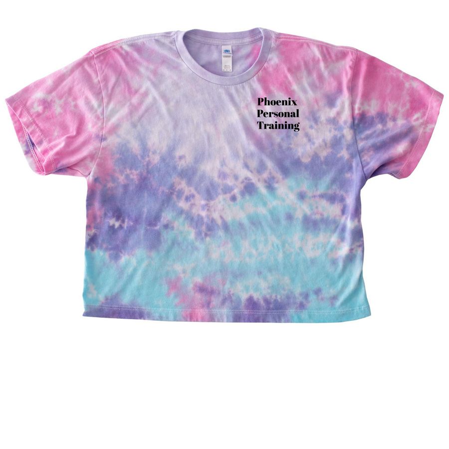 Phoenix PT Crops, a Cotton Candy Women's Tie Dye Cropped Tee