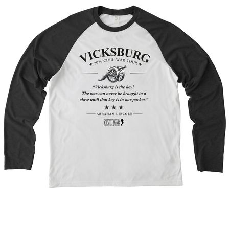 Vicksburg Merch Part 2, a Space Black/ Bright White Allmade Eco Triblend Colorblock Raglan Long Sleeve Tee