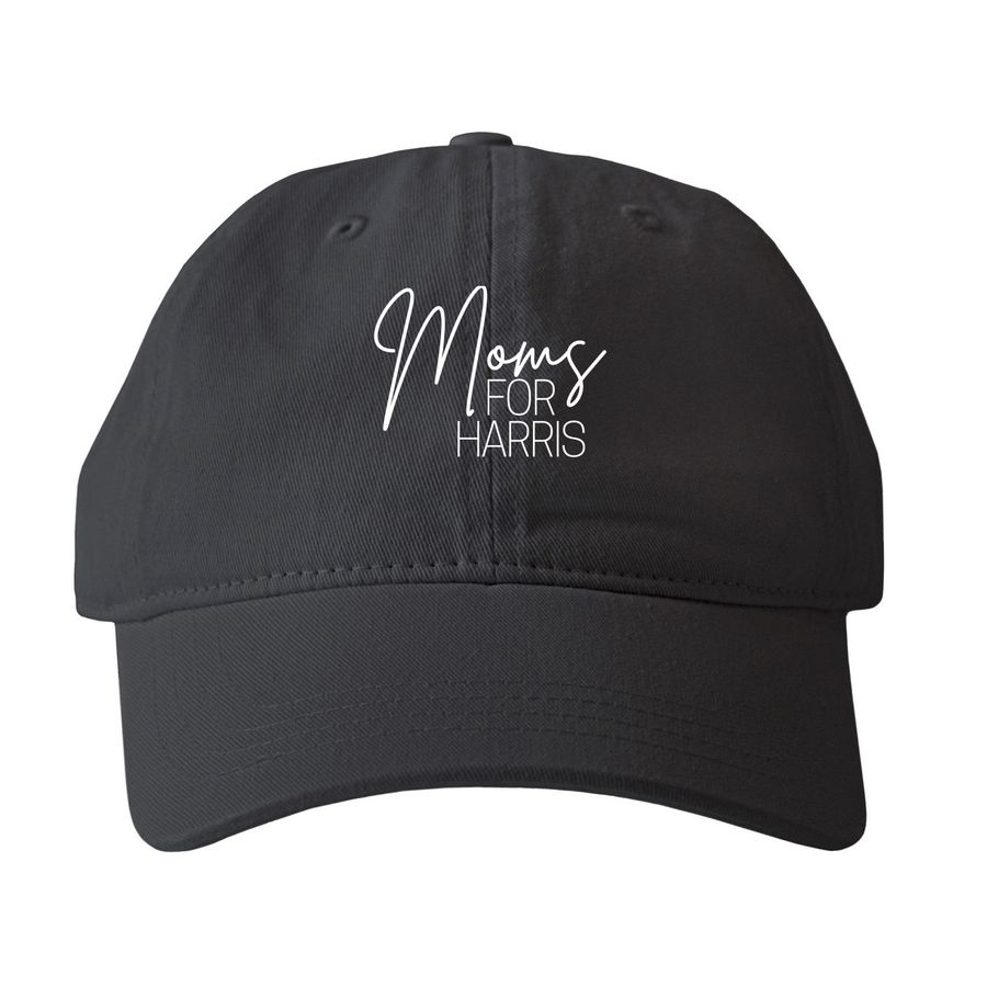Moms for Harris (White Logo) hats, a Black Printed Pigment Dye Baseball Cap