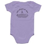 Baby USS Stays at Sea, a Lavender Infant Onesie (back-view)