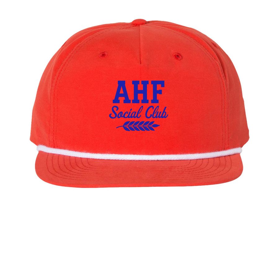 AHF Social Club Trucker Hat&nbsp;, a Red/ White Printed Umpqua Snapback Cap