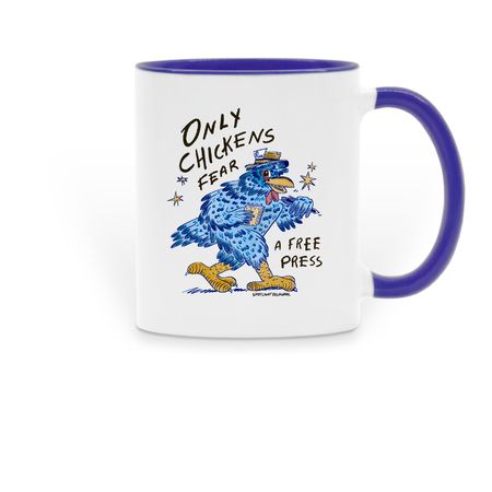 "Only Chickens" Two-Tone Mug, a Dark Blue Two-Tone Ceramic Mug