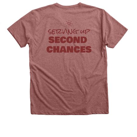Serving up second chances, a Heather Mauve Premium V-Neck Tee