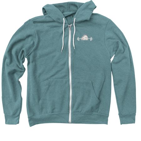 CA+F Zips & Crops w/ Barn Design, a Heather Deep Teal Zip Up Hoodie