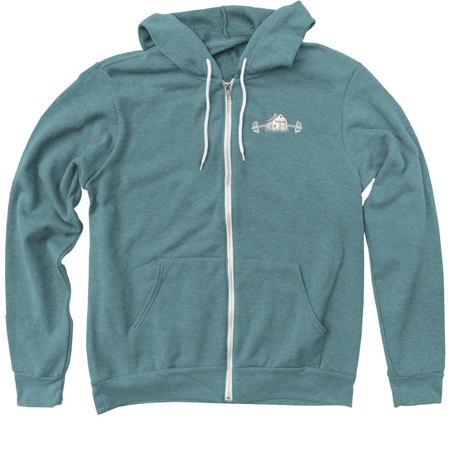 CA+F Zips & Crops w/ Barn Design, a Heather Deep Teal Zip Up Hoodie