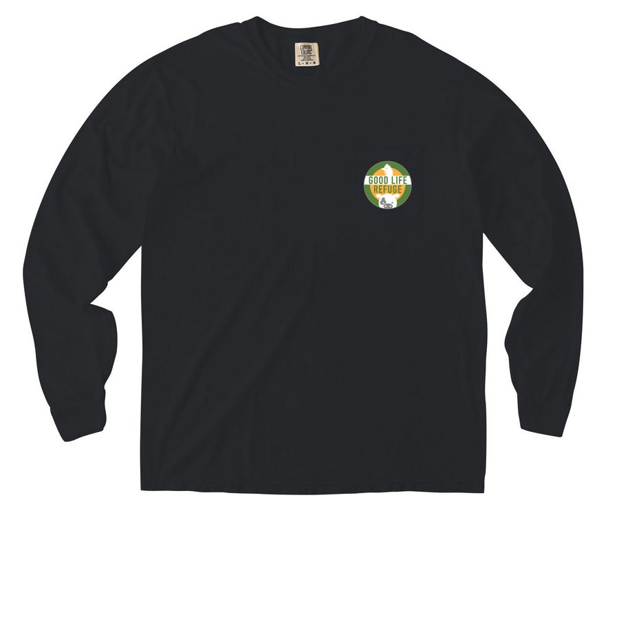 Good Life Refuge Logo Pocket Tees, a Black Comfort Colors Long Sleeve Pocket Tee