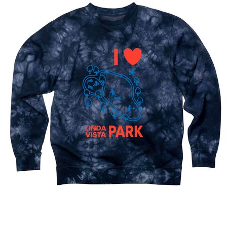 Tie Dye LOVES Linda Vista Park, a Navy Tie Dye Crewneck Sweatshirt