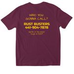 RUST BUSTERS MAROON, a Maroon Softstyle Cotton Tee (back-view)
