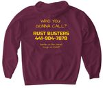 RUST BUSTERS MAROON, a Maroon Gildan Softstyle Pullover Hoodie (back-view)
