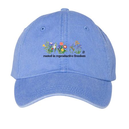 Rooted in Reproductive Freedom, a Periwinkle Printed Pigment Dye Baseball Cap
