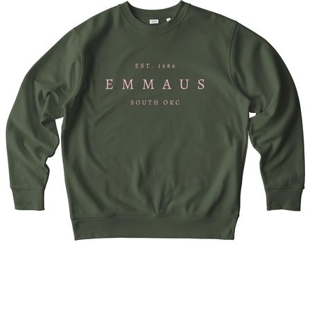 Emmaus S. OKC | Pink Ink, a Khaki Green Stanley/Stella Unisex Changer 2.0 Crewneck Sweatshirt