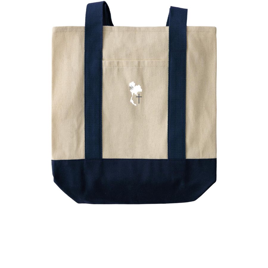 Mae Sot Missions, a Natural/Navy Two-Tone Grocery Tote Bag