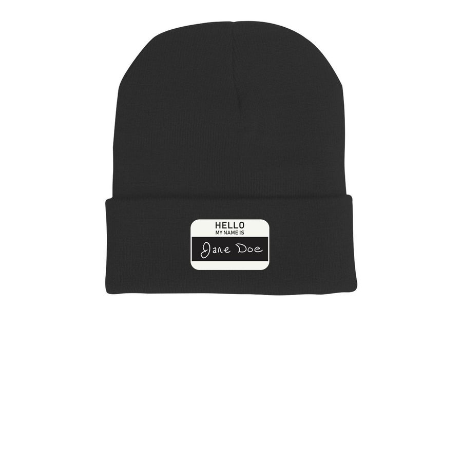 Hello, I am Jane Doe: Protect My Name Beanies, a Black Printed Cuffed Beanie