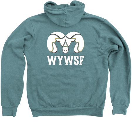 WY WSF Chest White Logo Shirts, a Heather Deep Teal Zip Up Hoodie