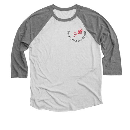 Bee Kind but Bee Savage&nbsp;, a Premium Heather and Heather White 3/4 Sleeve Baseball Tee