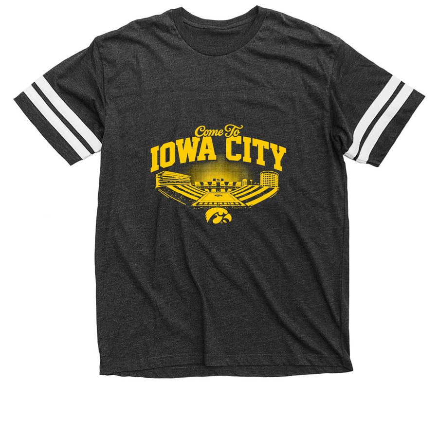 Iowa Hawkeyes Football Come to Iowa City Shir, a Vintage Smoke / White Football Jersey Tee