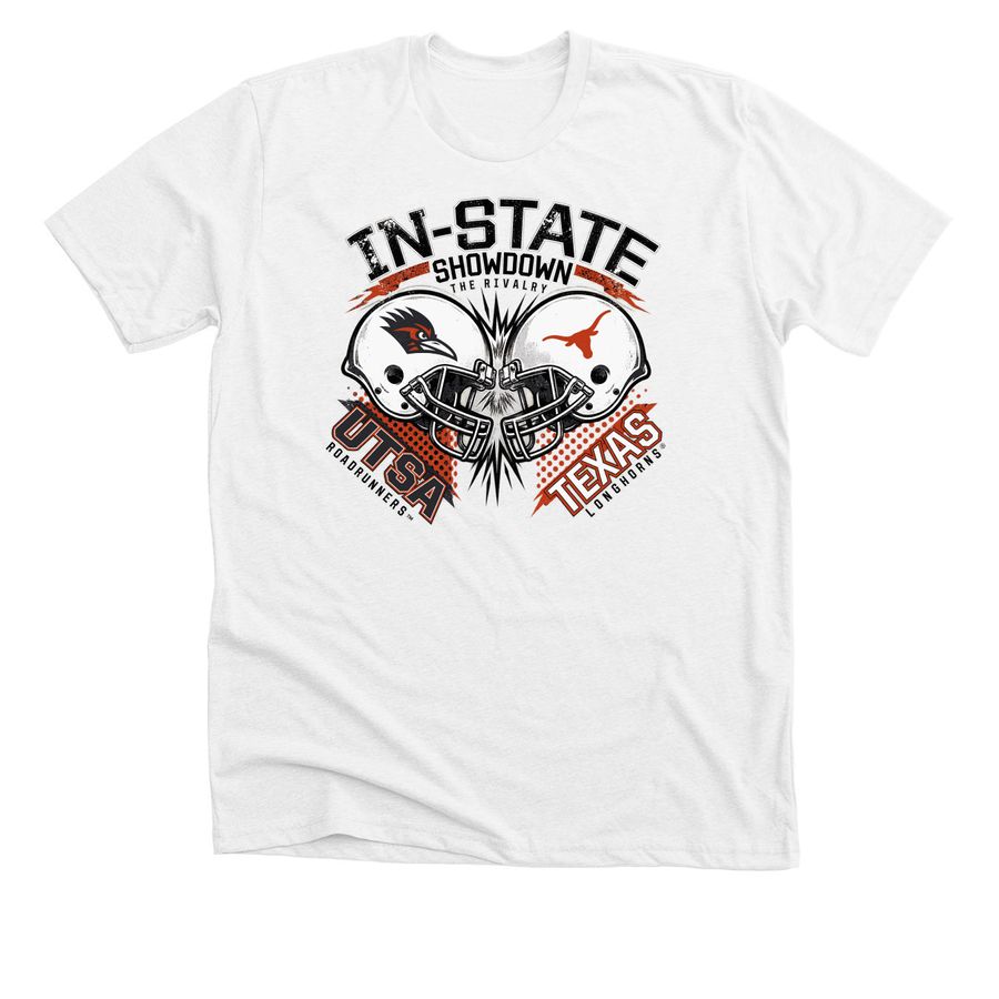 Official Texas Longhorns vs UTSA Roadrunners, a Solid White Blend Premium Unisex Tee