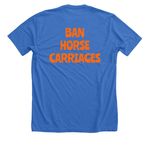 KNICKS THE HORSE CARRIAGES, a Heather True Royal Premium Unisex Tee (back-view)