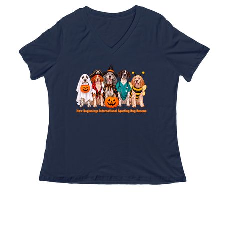 Howl-o-ween Tails, a Navy Women's Relaxed V-Neck Tee