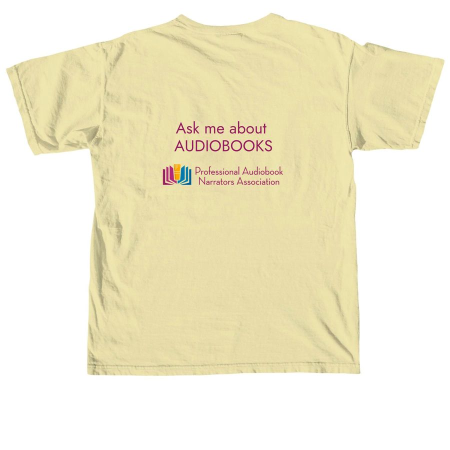 Ask Me About AUDIOBOOKS, a Butter Comfort Colors Unisex Tee (back-view)