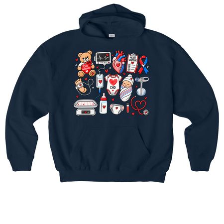 Raya's Heart Doodles, a French Navy Stanley/Stella Cooper Dry Pullover Hoodie