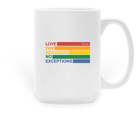 Love Thy Neighbor Rainbow Mug, a White Large Coffee Mug