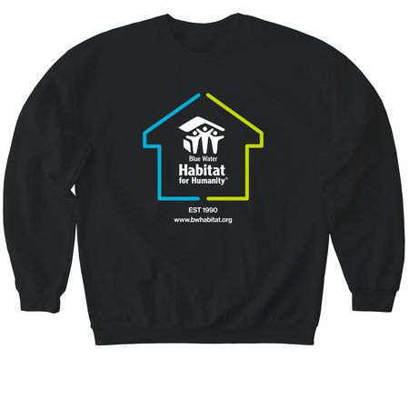 Blue Water Habitat for Humanity, a Black Softstyle Crewneck Sweatshirt