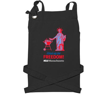 Fired Up for Freedom BBQ Apron, a Black Cotton Canvas Pocket Apron