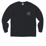 Cash Pocket and Back, a Black Comfort Colors Long Sleeve Pocket Tee (back-view)