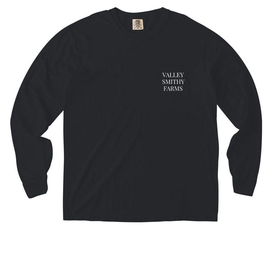 Cash Pocket and Back, a Black Comfort Colors Long Sleeve Pocket Tee
