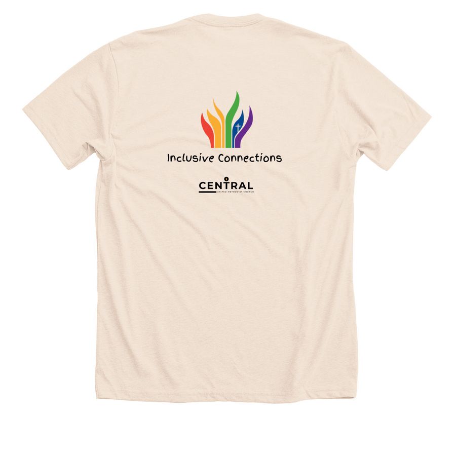 Inclusive Connections Apparel, a Heather Soft Cream Premium Unisex Tee (back-view)