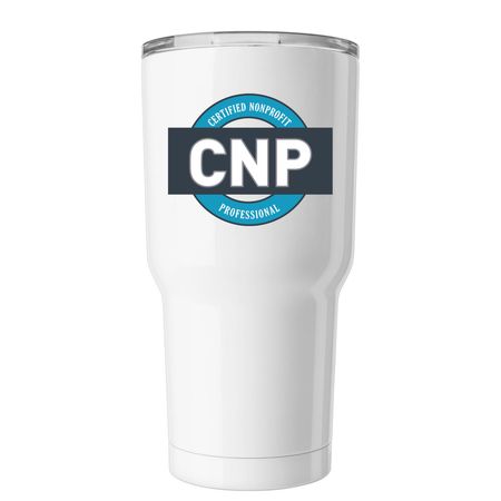 Advanced CNP Tumbler, a White Insulated Tumbler (back-view)