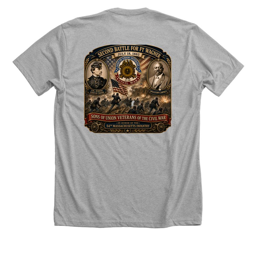 Civil War Battle/54th Mass Infantry, a Athletic Heather Premium Unisex Tee (back-view)