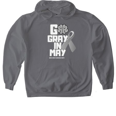 Go Gray in May, a Charcoal Gildan Softstyle Pullover Hoodie