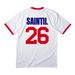 Saintil, a White/ Red Cotton Ringer Tee (back-view)