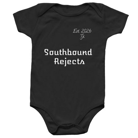 Southbound Rejects Apparel #1, a Black Infant Onesie