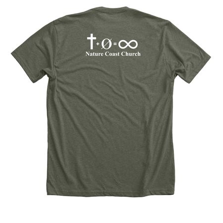 Oh Come Let Us Adore Him, a Heather Military Green Premium Unisex Tee (back-view)