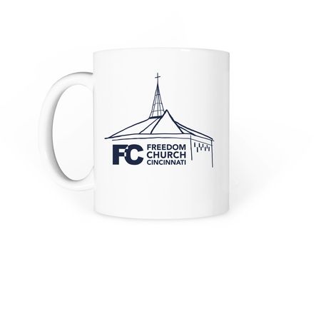 Freedom Church Coffee Mug Design Navy, a White Coffee Mug