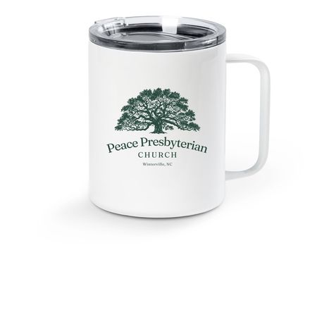 Travel with Peace, a White Stainless Steel Travel Mug