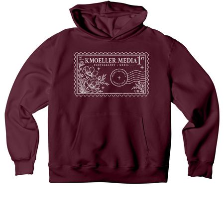 The KMoeller Stamp, a Maroon Premium Heavyweight Pullover Hoodie