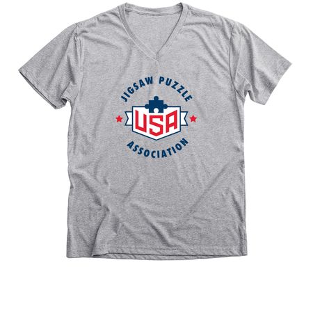 USA Jigsaw Puzzle Association, a Athletic Heather Premium V-Neck Tee