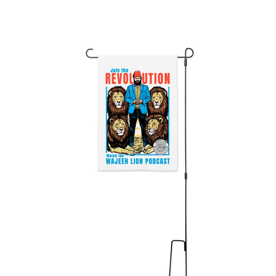 The Wajeeh Lion Podcast - yard flags, a White 12" x 18" Yard Flag with Stake