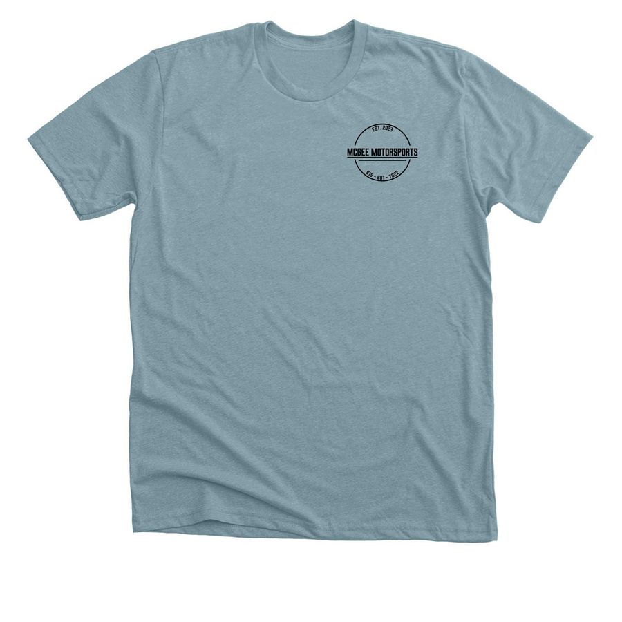 Black McGee Motorsports Logo, a Heather Blue Lagoon Premium Unisex Tee
