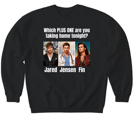 Plus One men, a Black Softstyle Crewneck Sweatshirt