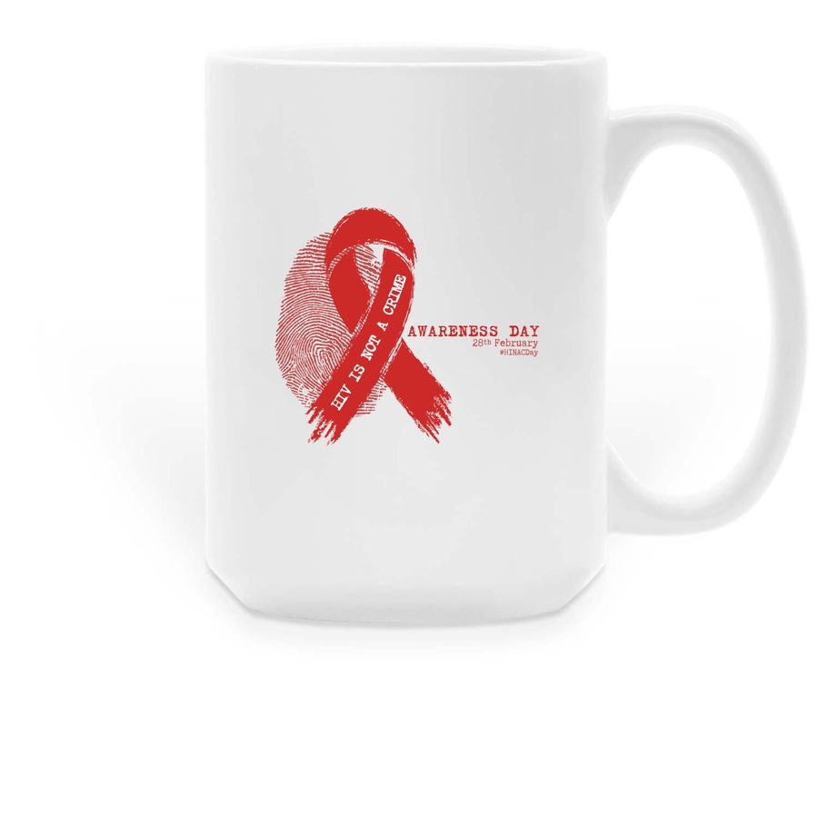 HIV Is Not A Crime Awareness Day Mug, a White Large Coffee Mug