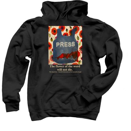 Press: The flower of the word will not die., a Black Pullover Hoodie