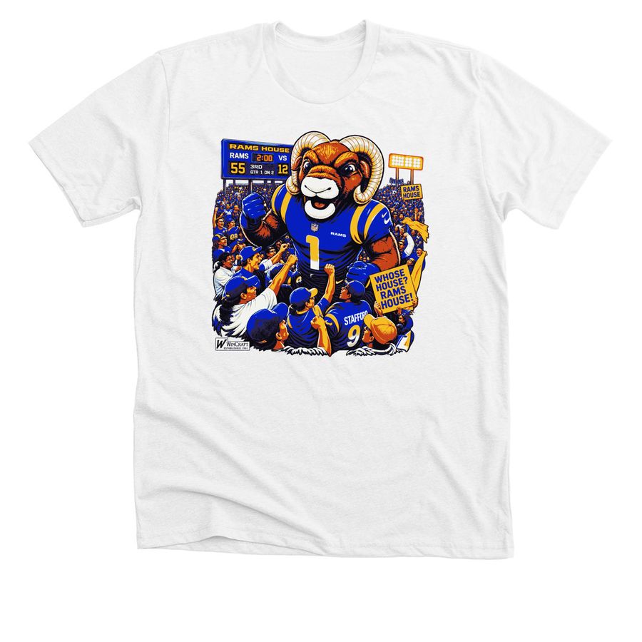Los Angeles Rams Rampage Whose house Rams Hou, a Solid White Blend Premium Unisex Tee